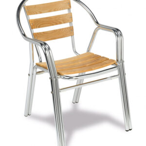 Sillón Exterior Apilable de Costillas de Madera y Aluminio Anodizado M270