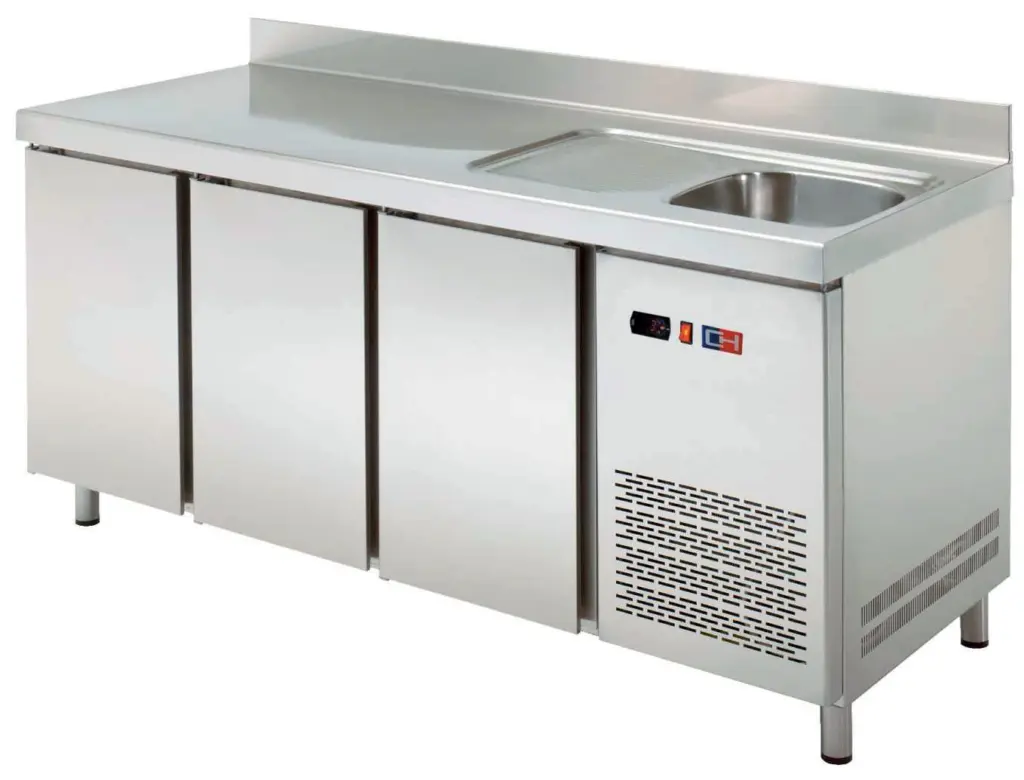 Mesa Snack Refrigerada con Fregadero Fondo 600 3 puertas MRCH-200F