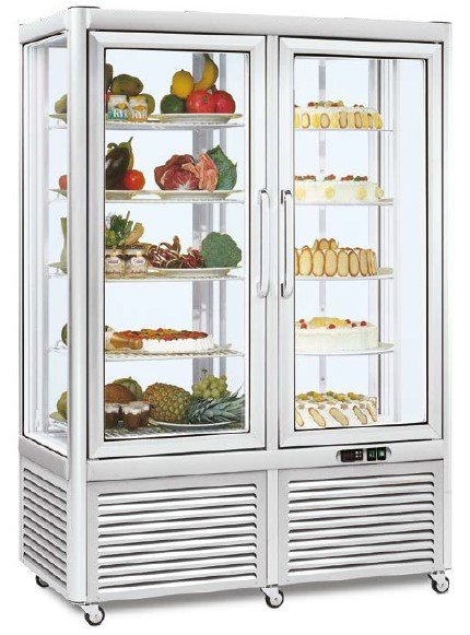 Armario Congelación Especial Pastelería 4 caras de cristal 800 litros con 8 estantes fijos EUROFRED PRISMA80BT