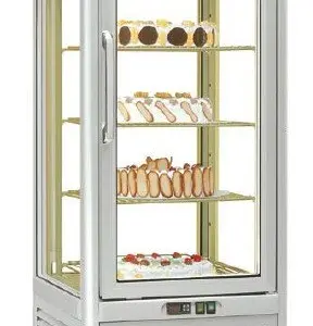Armario refrigerado Especial Pastelería 4 caras de cristal 400 litros con 4 estantes rotativos EUROFRED PRISMA400RTN