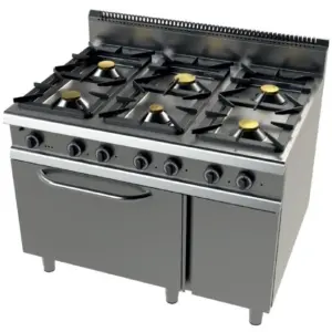 Cocina a gas con horno MAXI GN2/1 válvula termostática 6 fuegos Serie 900 JUNEX de 1200x900x900h mm 9601FC/3