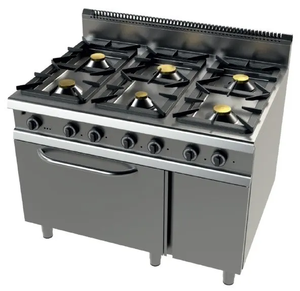 Cocina a gas con horno MAXI GN2/1 válvula termostática 6 fuegos Serie 900 JUNEX de 1200x900x900h mm 9601FC/3