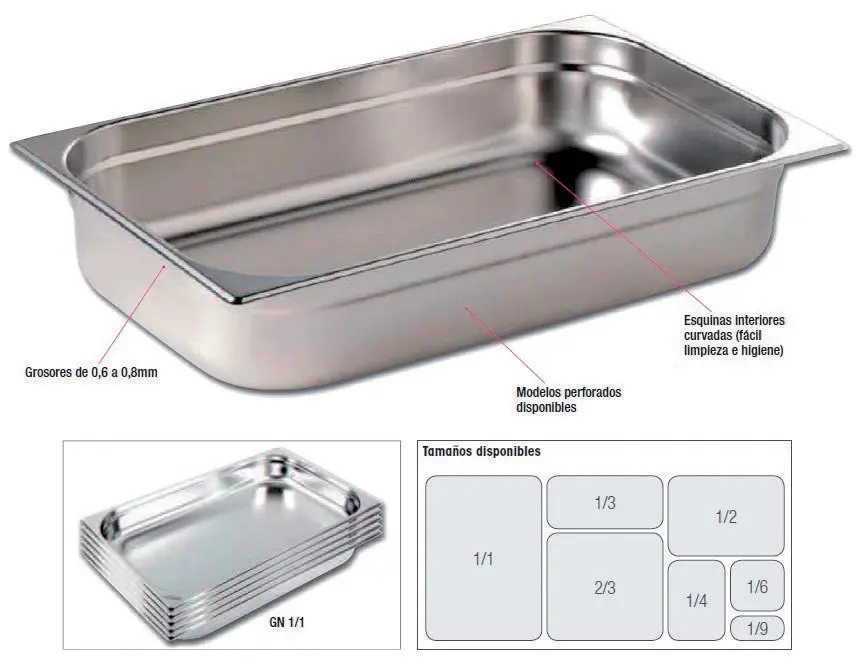 Cubetas Gastronorm Acero Inoxidable de GN1/1-20mm GNCH1