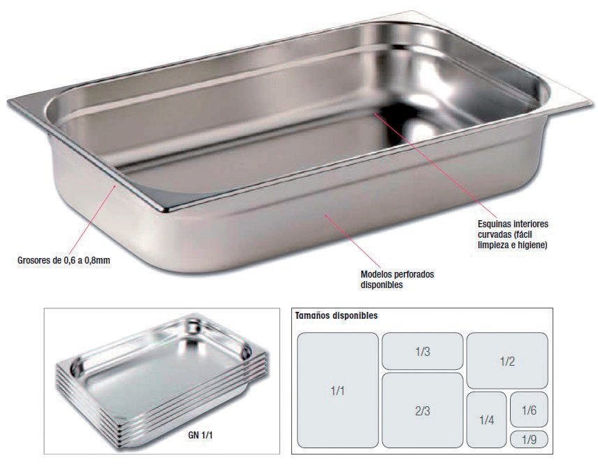 Cubetas Gastronorm Acero Inoxidable de GN1/2-65mm GNCH17
