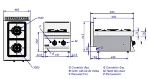 Cocina a gas 2 fuegos 2x4,1Kw Snack 650  SCG-40 E EDENOX