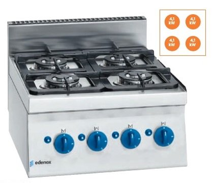 Cocina a gas 2 fuegos 4x 4,1Kw Snack 650  SCG-60 E EDENOX