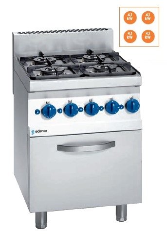 Cocina a gas 4 fuegos con horno a gas Snack 650  SCGHG-60 E EDENOX