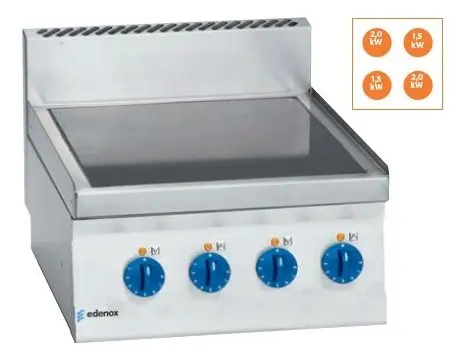 Cocina Vitrocerámica electrica 2 fuegos 2X1,5Kw+ 2X2 Kw Snack 650  SCV-60 E EDENOX
