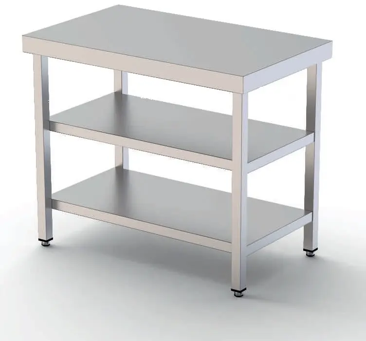 Mesa de Trabajo Acero inoxidable Central Con 2 Estante