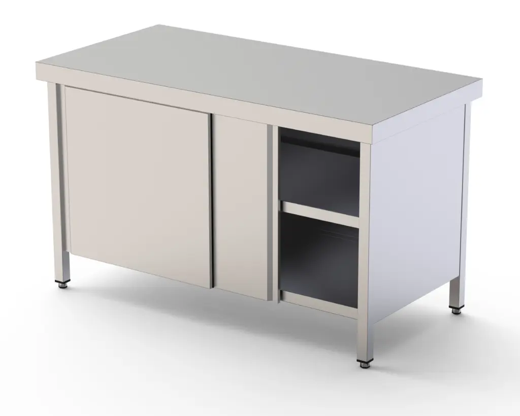 Mesa de Trabajo Acero inoxidable Central Con Puerta Corredera a 1 cara