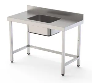 Mesa de Trabajo Acero Inoxidable Mural Sin Estante y Con Cubeta