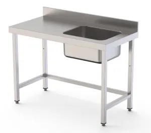 Mesa de Trabajo Acero Inoxidable Mural Sin Estante y Con Cubeta