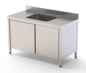 Mesa de Trabajo Acero Inoxidable Mural Con Puertas y Con Cubeta