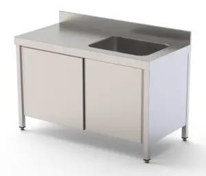 Mesa de Trabajo Acero Inoxidable Mural Con Puertas y Con Cubeta