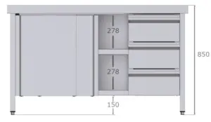 Mesa de Trabajo Acero Inoxidable Central Con Puertas y Cajones
