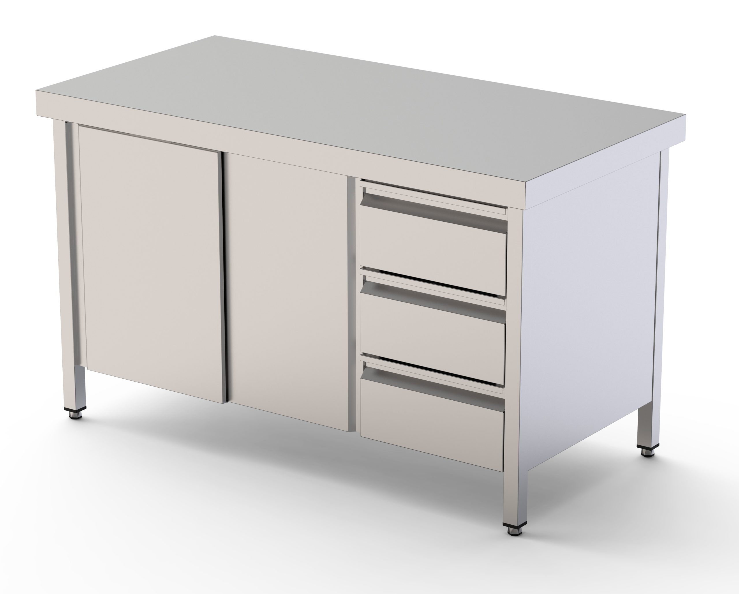 Mesa de Trabajo Acero Inoxidable Central Con Puertas y Cajones
