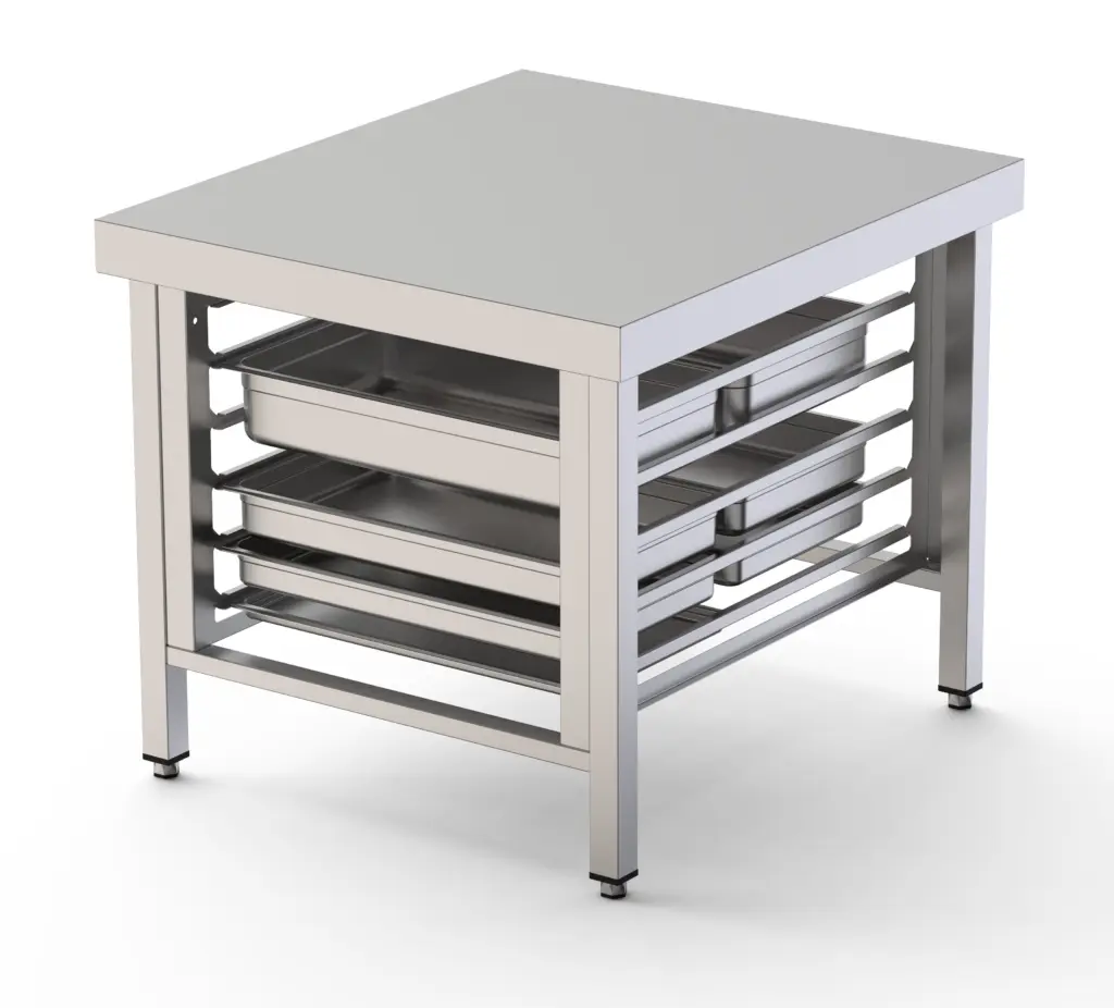 Mesa de Soporte Acero Inoxidable Para Hornos Con 12 Bandejas GN1/1 850x850x700h mm