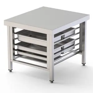 Mesa de Soporte Acero Inoxidable Para Hornos Con 6 Bandejas de 600x400 mm  850x850x700h mm