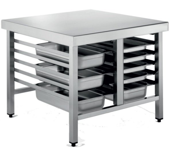 Mesa de Soporte Acero Inoxidable Para Hornos Con 6+6 Bandejas GN1/1 1100x950x700h mm