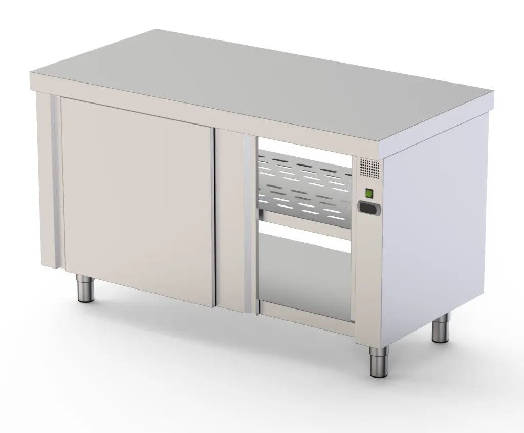 Mesa Caliente de Acero Inoxidable Central Con Puertas Correderas