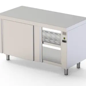 Mesa Caliente de Acero Inoxidable Central Con Puertas Correderas
