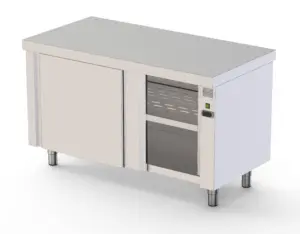 Mesa Caliente de Acero Inoxidable Central Con Puertas Correderas