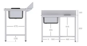 Mesa Prelavado de Acero Inoxidable Para Lavavajillas Con 1 Cubeta de 500x400x250 mm