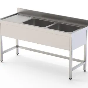 Fregadero Industrial Acero Inoxidable Con 2 Cubas y Escurridor Con mueble