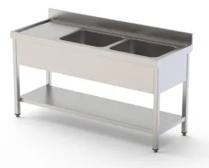 Fregadero Industrial Acero Inoxidable Con 2 Cubas y Escurridor Con mueble