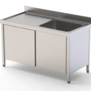 Fregadero Industrial Acero Inoxidable Con 1 Cuba y Escurridor Con Puertas Correderas