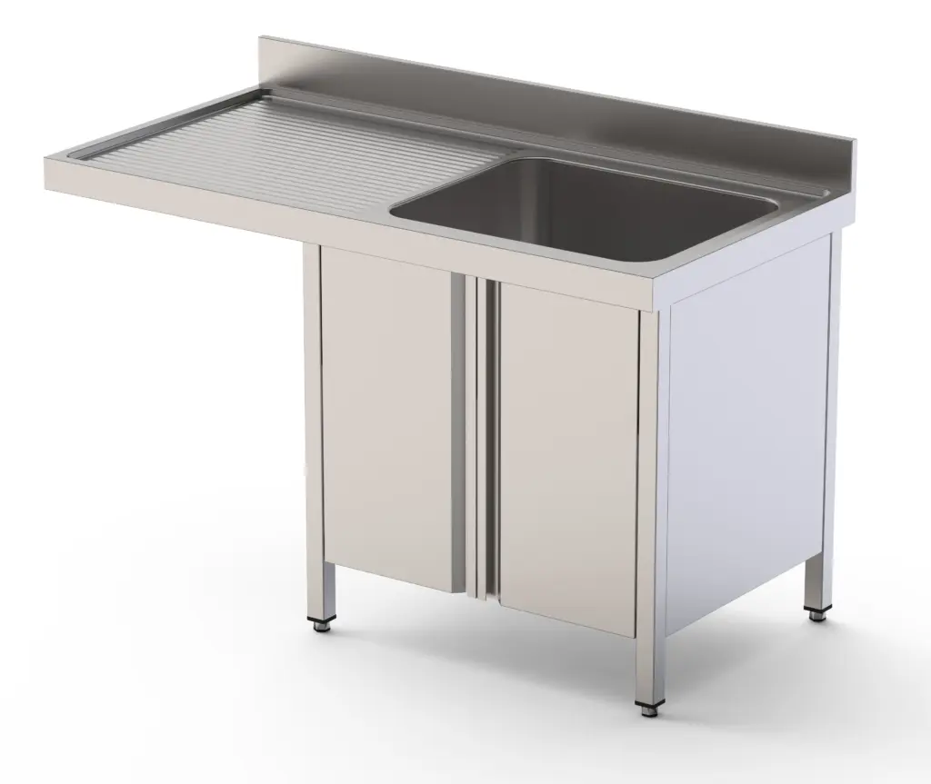 Fregadero Industrial Para Lavavajillas Acero Inoxidable Con 1 Cuba y Escurridor Con Mueble con Puertas