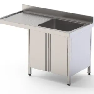 Fregadero Industrial Para Lavavajillas Acero Inoxidable Con 1 Cuba y Escurridor Con Mueble con Puertas