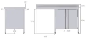 Fregadero Industrial Para Lavavajillas Acero Inoxidable Con 2 CubaS y Escurridor Con Mueble con Puertas Correderas