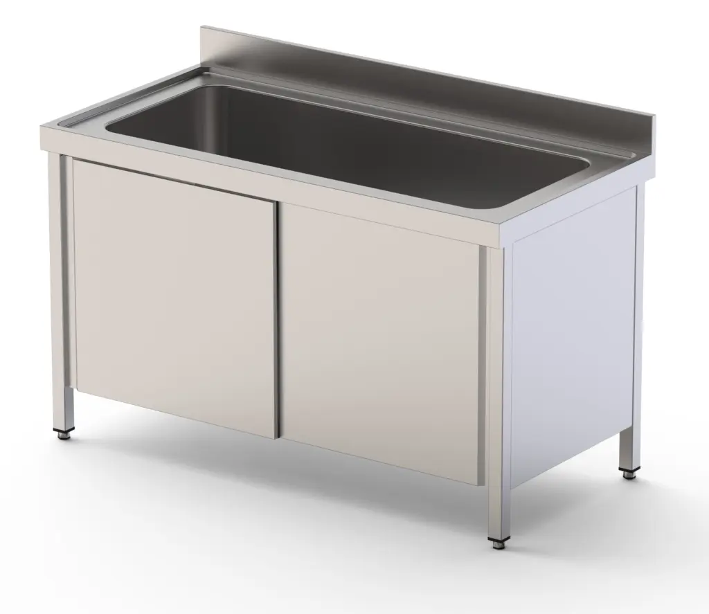 Fregadero Industrial Acero Inoxidable Gran Capacidad Fondo 700 Con Mueble Con 1 Cuba y Con Puertas