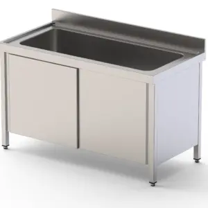Fregadero Industrial Acero Inoxidable Gran Capacidad Fondo 700 Con Mueble Con 1 Cuba y Con Puertas