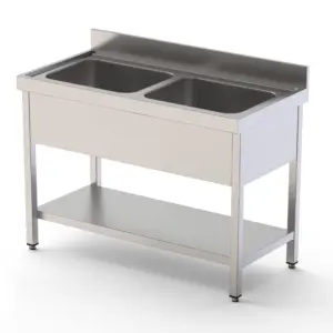 Fregadero Industrial Acero Inoxidable Con 2 Cubas Con Mueble