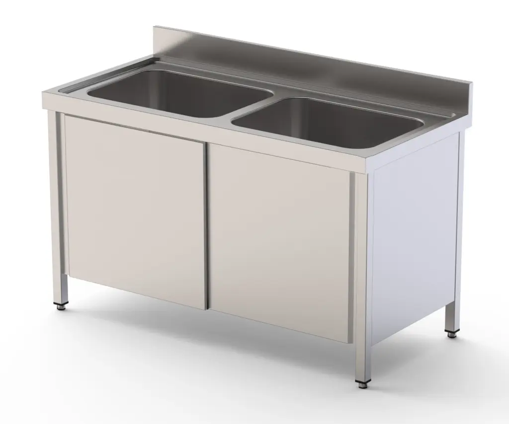 Fregadero Industrial Acero Inoxidable Con 2 Cuba y Puertas Correderas