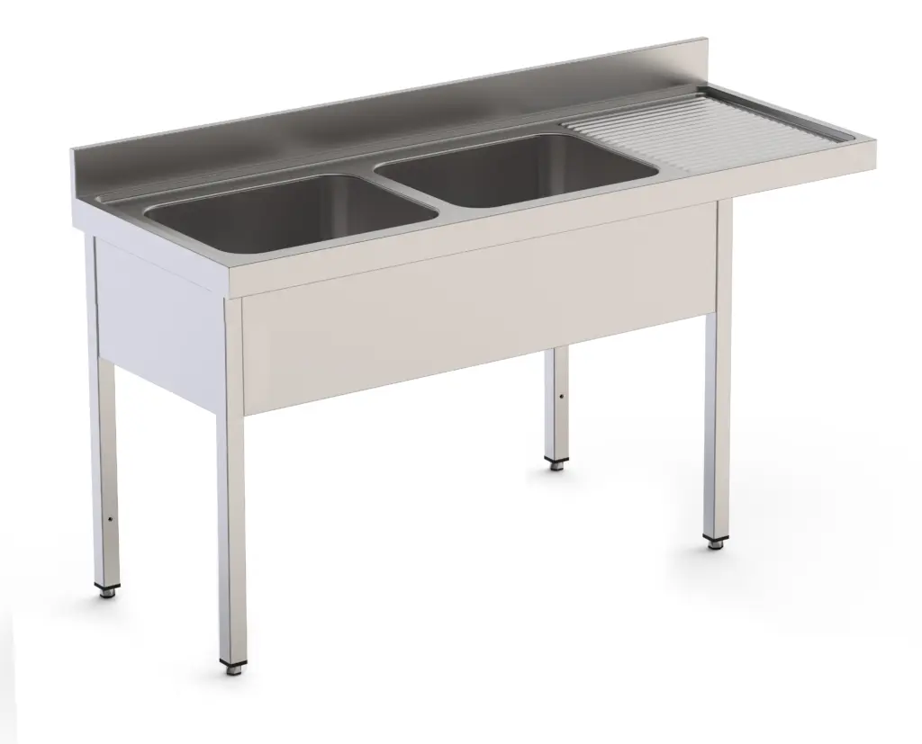 Fregadero Industrial Para Lavavajillas Acero Inoxidable Con 2 Cubas y Escurridor Con Mueble