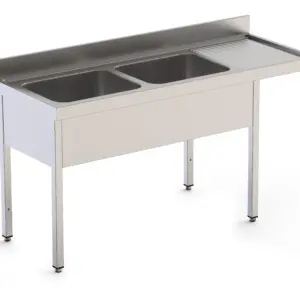 Fregadero Industrial Para Lavavajillas Acero Inoxidable Con 2 Cubas y Escurridor Con Mueble