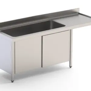 Fregadero Industrial Acero Inoxidable Gran Capacidad Fondo 700 Con Mueble Con 1 Cuba y Escurridor Con Puertas