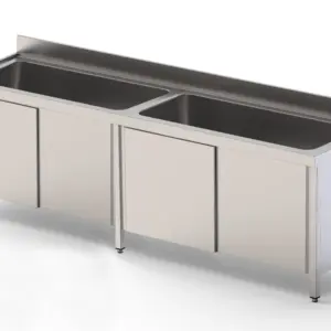 Fregadero Industrial Acero Inoxidable Gran Capacidad Fondo 700 Con Mueble Con 1 Cuba y Escurridor Con Puertas 1800x700x850h mm