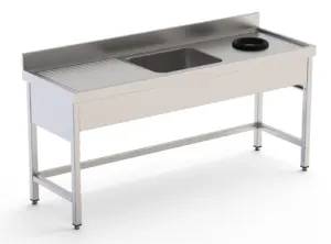 Fregadero Industrial Acero Inoxidable Con Aro Desbarazado y 1 Cuba con Escurridor