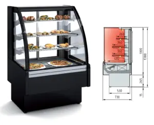 Vitrina Expositora Caliente de 600x710x1380mm (AxFxH) con cristal Curvo o Recto a elegir  VV-6HE-6