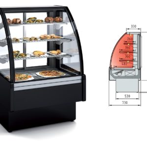 Vitrina Expositora Caliente de 600x710x1380mm (AxFxH) con cristal Curvo o Recto a elegir  VV-6HE-6
