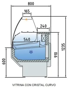 Vitrina Refrigerada Expositora Cristal Recto/Curvo Fondo 800  VED-8  DOCRILUC