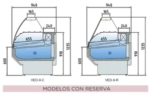 Vitrina Refrigerada Expositora Cristal Curvo Fondo 940  VED-9  DOCRILUC