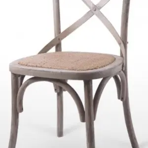 Silla en madera maciza de olmo con asiento de rattan ELBA