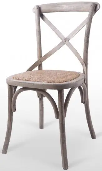 Silla en madera maciza de olmo con asiento de rattan ELBA