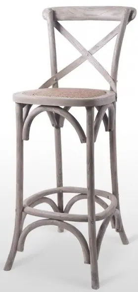 Taburete en madera maciza de olmo con asiento de rattan TABURETE ELBA