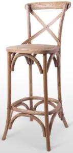 Taburete en madera maciza de olmo con asiento de rattan TABURETE ELBA